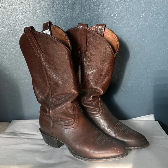 Tony Lama Chestnut Leather Western Boots - Picture 1 of 7
